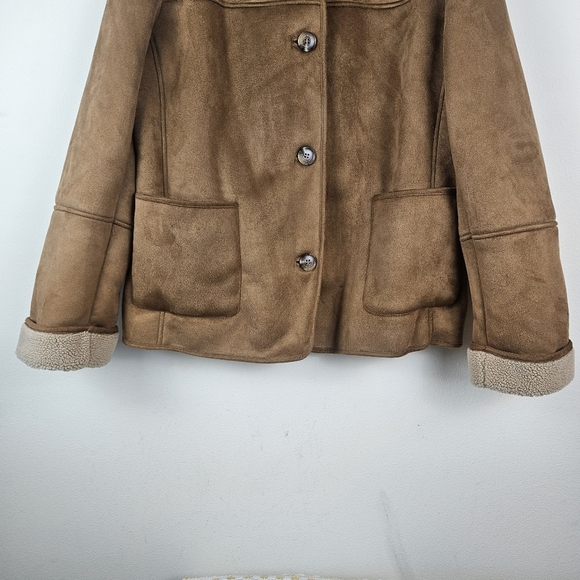 Lauren Ralph Lauren Faux Suede Jacket with Faux Shearling Trim Cognac XL - Picture 3 of 11